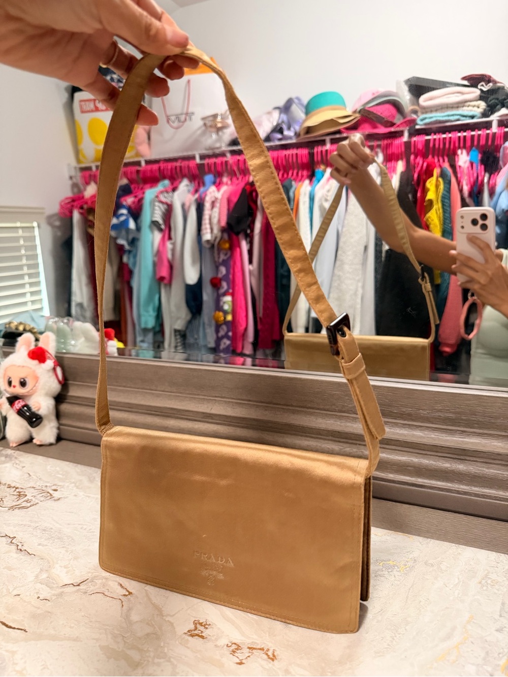 Prada Tan Leather Shoulder Bag with Adjustable Strap
